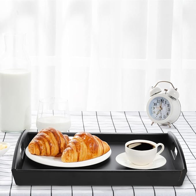 Peohud 4 Pack Bamboo Serving Tray, Kitchen Food Tray with Handles, Wooden Trays for Eating, Breakfast, Dinner, Tea, Bar, Restaurant, Party or Bed