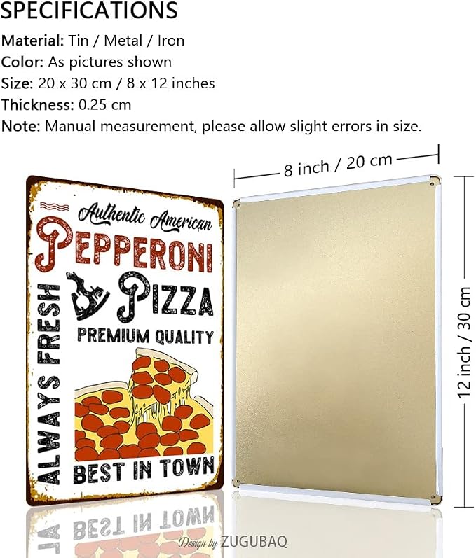 Pizza Tin Signs Vintage Metal Sign Funny Food Art Printing Poster Wall Decor for Home Kitchen Bar Restaurant Cafe Pub Indoor Outdoor 12x8 Inch Hanging Plaque - Image 2