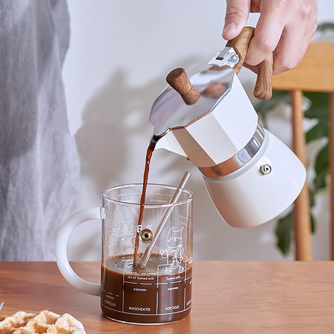 Coffee Pot, Moka Pot Italian Coffee Maker 3 cup/5 OZ Stovetop Espresso Maker for Gas or Electric Ceramic Stovetop Camping Manual Cuban Coffee Percolator for Cappuccino or Latte
