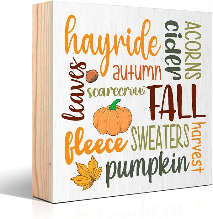 Scarecrow Leaves Cider Pumpkin Wooden Box Sign, Fall Farmhouse Desk Decor, Funny Fall Sign for Bedroom Office, Harvest Thanksgiving Gifts for Women Men Friends Sister Aunt BFF Coworkers by Unknown