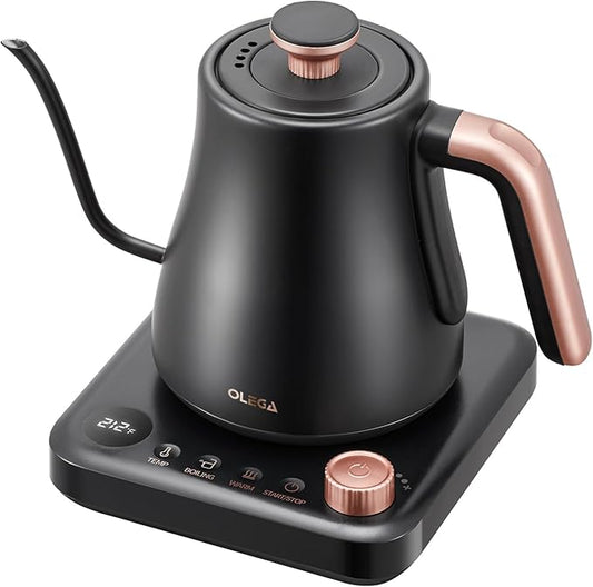 OLEGA Gooseneck Electric Kettle: 1000W Electric Kettles with Temperature Control 0.8L Stainless Steel Electric Tea Kettle Gooseneck Kettle for Coffee Tea Keep Warm (Black)