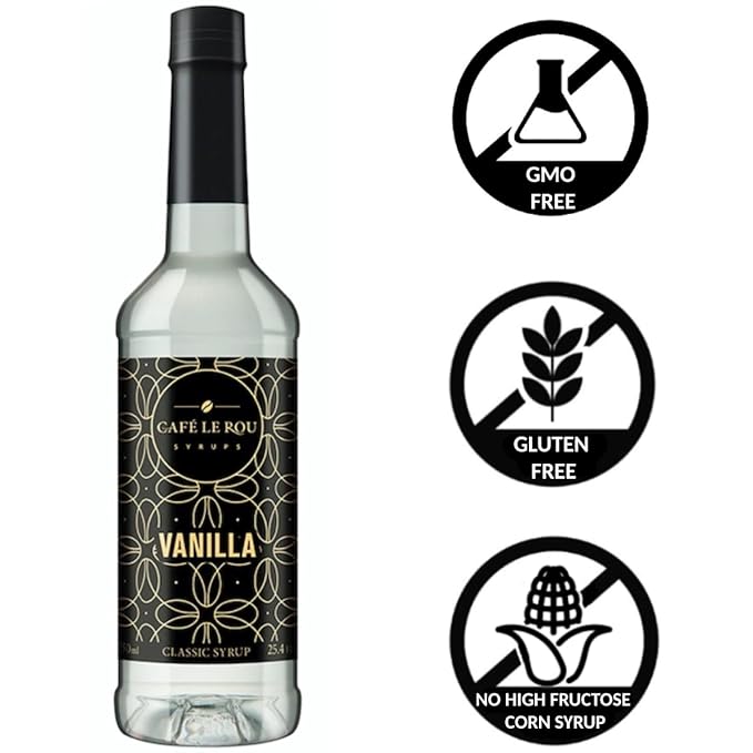 NEW Café Le Rou Vanilla Coffee Syrup - 25.4oz Cafe Flavoring Syrup (Vanilla, 2-pack) Includes 2 Coffee Syrup Dispensers Flavoring Syrup for Coffee, Tea and