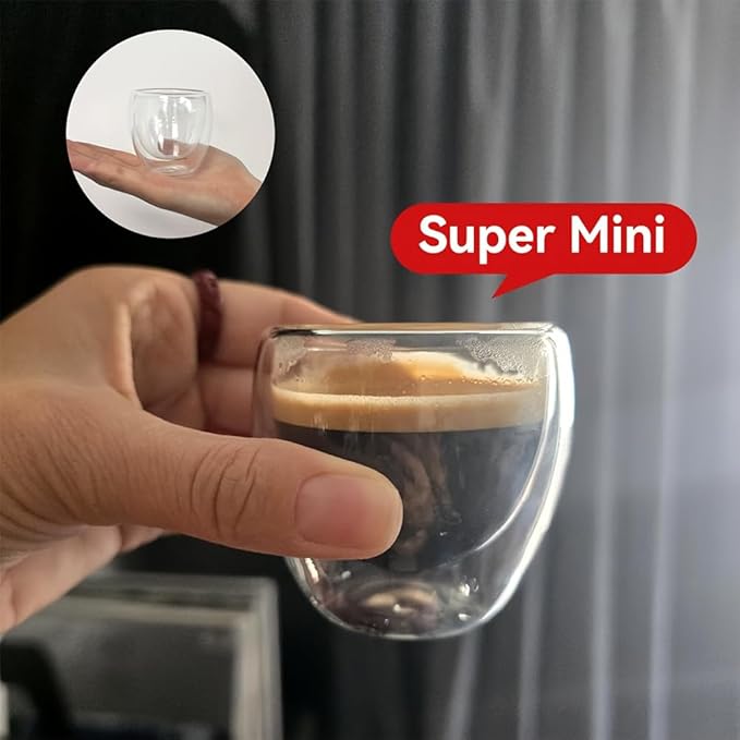 6pcs Double Wall Espresso Cups, 3 Ounce Glass Coffee Mugs, Clear Espresso Shots, Insulated Small Demitasse Cups for Cappuccino Latte Tea(COLOR:Transparent)