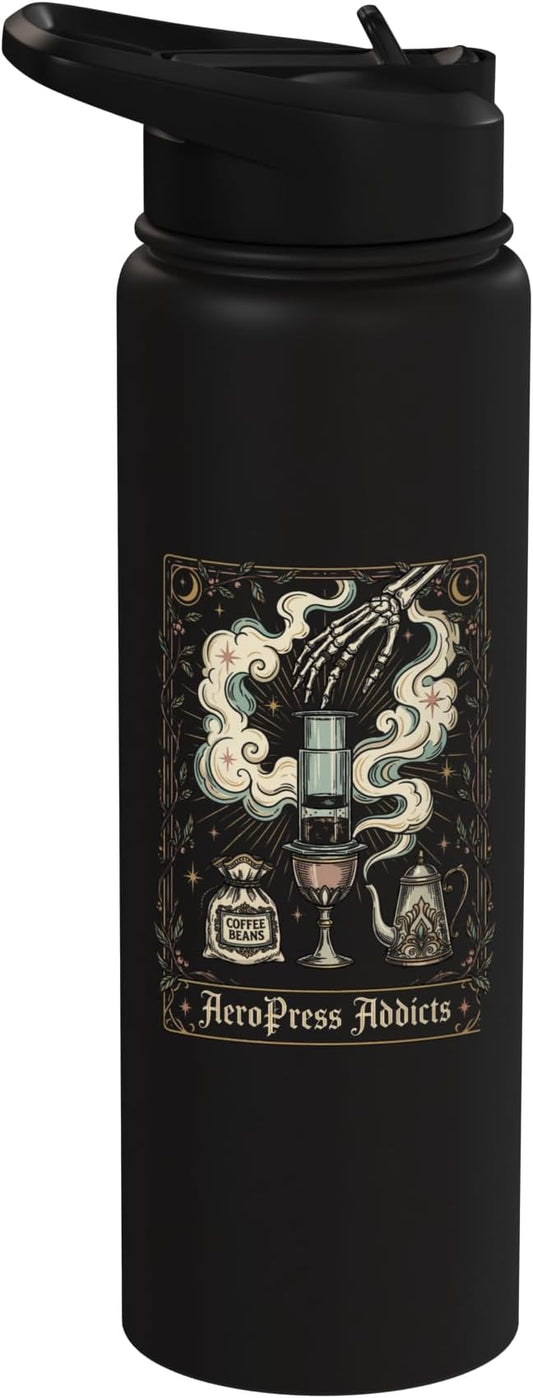 Gothic AeroPress Coffee Shirts Mystical Coffee Brewing Scene Stainless Steel Insulated Water Bottle