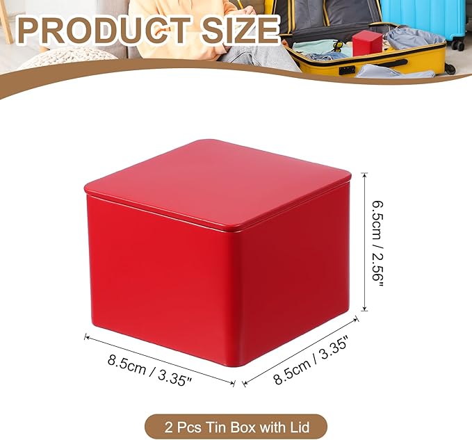 PATIKIL Metal Tea and Tin Set 3.35"x3.35"x2.56", 2 Pcs Metal Storage Airtight Storage Square Container with Lid for Loose Tea Coffee Candy Treats Gifts Spice DIY, Red