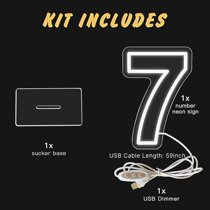 YALLOVE Neon Sign Number 7, 9.8 inches Height USB Powered Night Light-up Numbers for Birthdays Decor, Party Anniversary, Cafe Bar Decor (Small) - Image 2