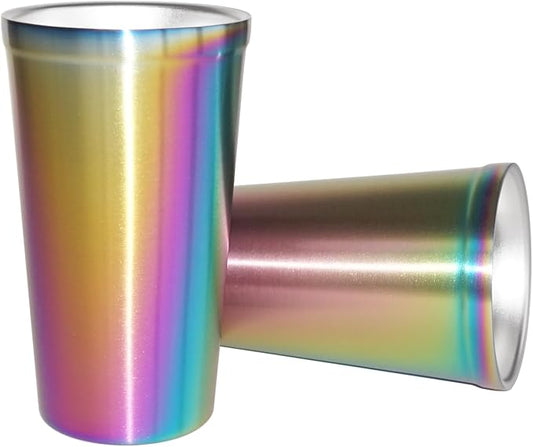 Youda Stainless Steel Double Walled Insulated Cups(Set of 2) Stackable, Coffee Cup/Tea Cup/Chilling Beer Glasses, Great for Kids, for Travel, Outdoor,Camping&Everyday, 16oz(Rainbow)