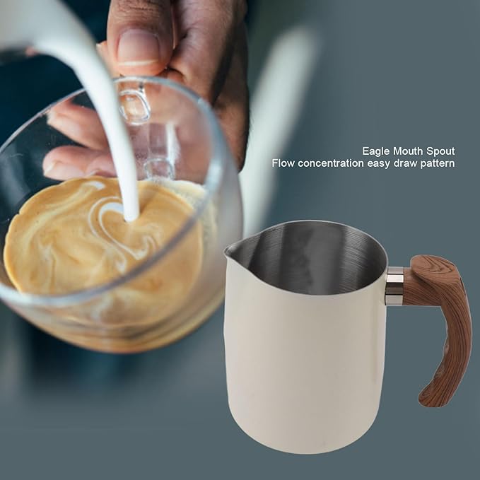 Milk Frothing Pitcher 20oz, Stainless Steel Coffee Steaming Pitcher with Measurement Scale, Pointed Spout, Ergonomic Handle for Latte Art, Cappuccino, Home, Cafe, Espresso Machine Accessories