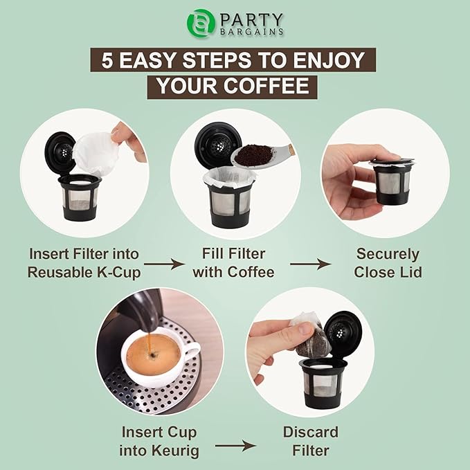 PARTY BARGAINS 300 Classic Disposable Coffee Filter Liners – Compatible with Keurig Brewers & K‑Cup Reusable Pods, Single‑Use Classic Design