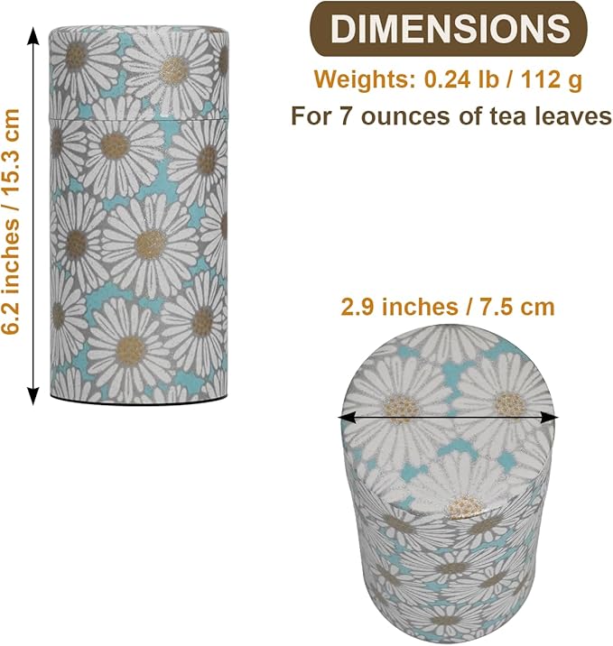 Kyoto Floral Tin Tea Canister - 7 oz Traditional Japanese Yuzen Paper Design, Airtight Storage for Fresh Tea Leaves, Ideal for Tea Ceremony Accessories Collection (Light Blue)