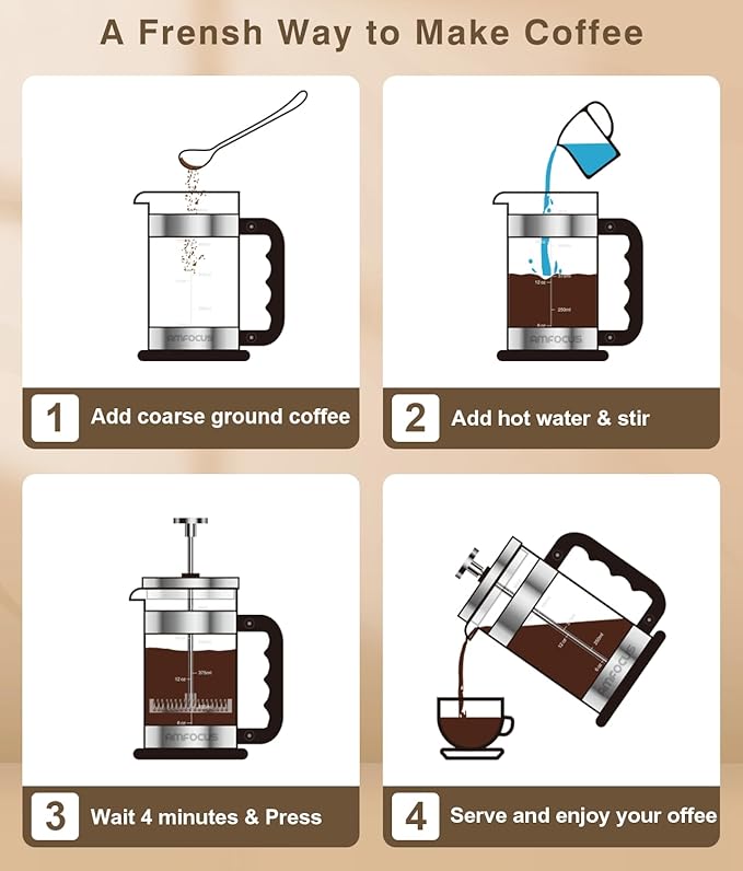 French Press Coffee Maker - 21OZ Classic Glass Coffee Press, Heat-resistant Borosilicate Glass Coffee Pot with 4-Level Disassemble Filters, Portable Cold Brew Coffee Maker for Travel Home Gift(Sliver)