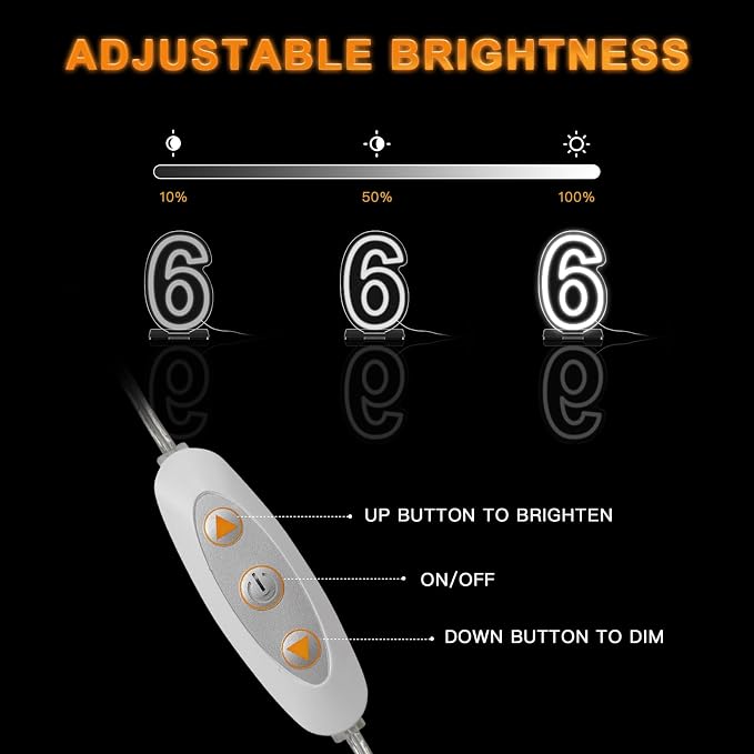 YALLOVE Neon Sign Number 6, 9.8 inches Height USB Powered Night Light-up Numbers for Birthdays Decor, Party Anniversary, Cafe Bar Decor (Small) - Image 4