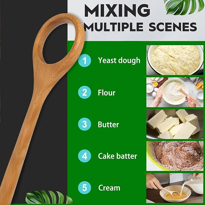 2 PCS 12 Inch Wooden Whisk, Wood Danish Dough Whisk Tool for Mixing, Wooden Bread Whisking Tool for Egg Sourdough Pizza, Pastry, Cake Batter