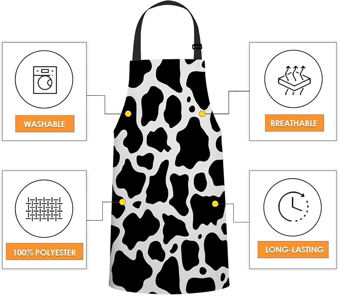 Black and White Cow Kitchen Apron for Women Men, Unisex Adjustable Cooking Apron, Waterproof Apron for Home Kitchen, Restaurant, Coffee House - Image 4