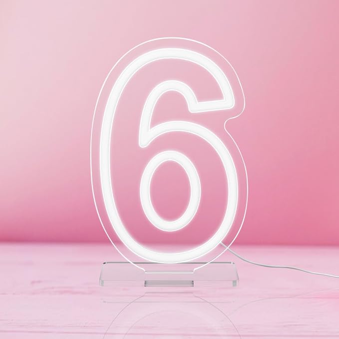 YALLOVE Neon Sign Number 6, 9.8 inches Height USB Powered Night Light-up Numbers for Birthdays Decor, Party Anniversary, Cafe Bar Decor (Small) by YALLOVEPARTYSUPPLIES