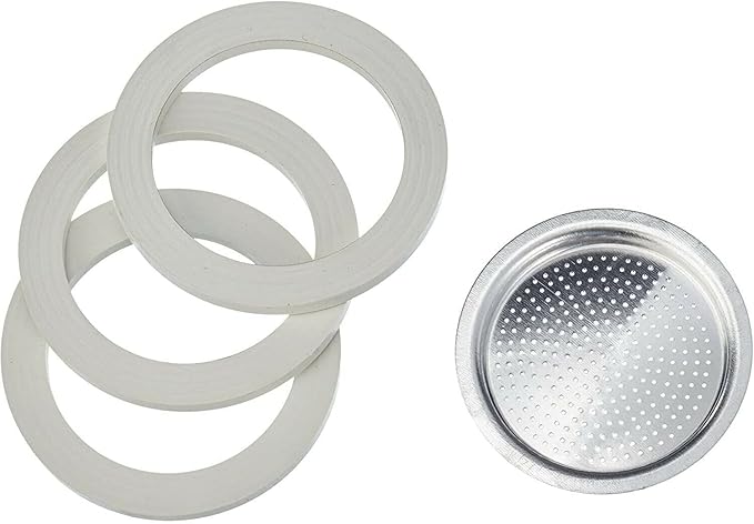 Bialetti Spare Parts Includes 3 Gaskets and 1 Plate Compatible with Moka Express, Fiammetta, Break, Happy, Dama, Mini Express and Rainbow, 1 Cup