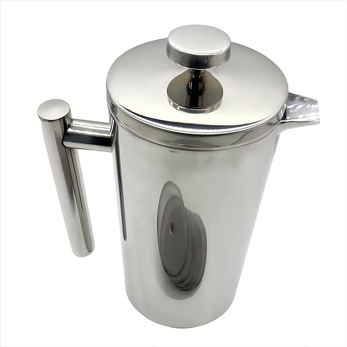 Premium Stainless Steel French Press Coffee Maker (5 Pack Filter)- 34oz/1L Thermal Insulated, 304 Rust-Proof Metal Press - Heat-Resistant Ergonomic Handle BPA Free(Dishwasher Safe)