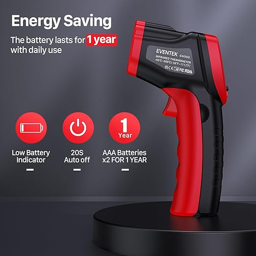 Eventek Infrared Thermometer Gun, -58°F~1112°F Temperature Gun, Laser Thermometer Gun for Cooking, Pizza Oven, Candy, Griddle, Engine, Infrared Thermometer with Adjustable Emissivity & Max Min