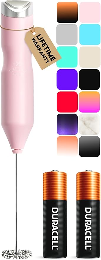 Zulay Kitchen Powerful Frother Wand AA Batteries Included, Ultra Fast Handheld Drink Mixer, Comfort Milk Frother, Stainless Steel Whisker, Frother Handheld for Coffee, Protein & Matcha - Frothmate 2.0