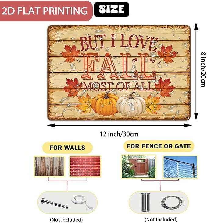 Rustic ''But I Love Fall Most of All'' Tin Sign, Autumn Inspirational Quotes Metal Sign - 8x12 Inch, Farmhouse Sign For Porch, Kitchen, Cafe Decor, Fall Accessories, Thanksgiving Day Decor - Image 3