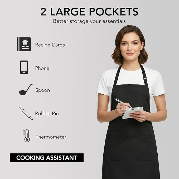 BOHARERS 2 Pack Cooking Kitchen Aprons with 2 pockets Unisex Adjustable Chef Apron for Women Men