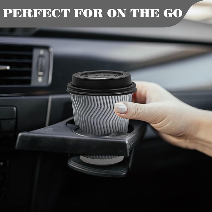 Ginkgo 100 Pack 8 oz Disposable Insulated Coffee Cups With Lids, Double-Walled Ripple To Go Paper Travel Cups for Hot Drinks - Gray
