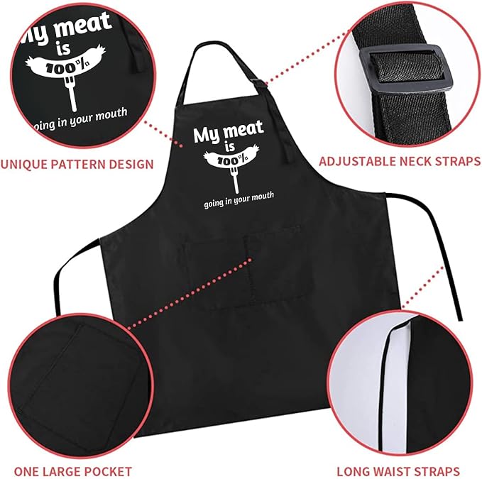 Rosoz Funny BBQ Black Chef Aprons for Men, Adjustable Kitchen Cooking Aprons for Men, Dad, Husband - Birthday, Father's Day - Image 3