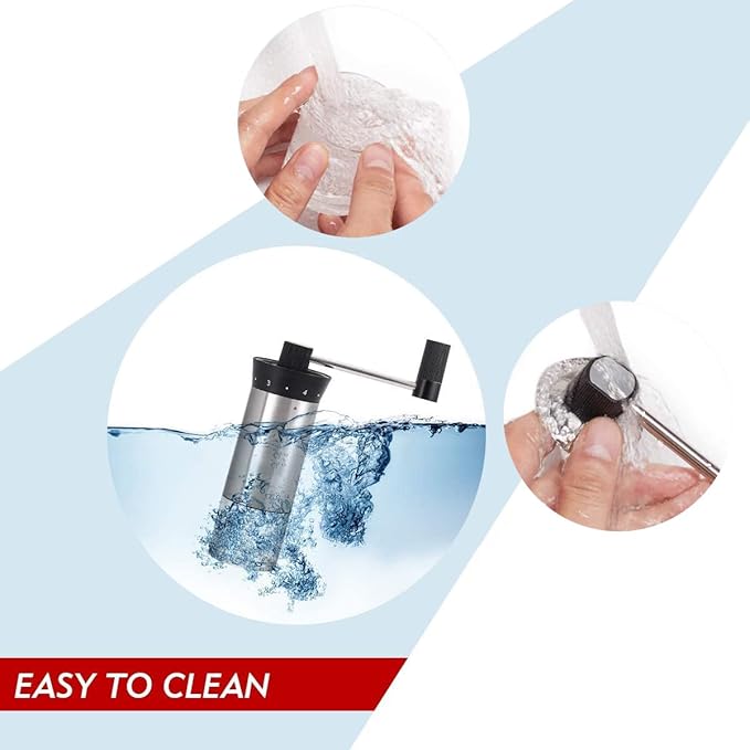 LHS Manual Coffee Grinder Stainless Steel Portable Hand Crank Coffee Mill Grinder Ceramic Conical Burr with Adjustable Coarseness for Home, Office or Traveling