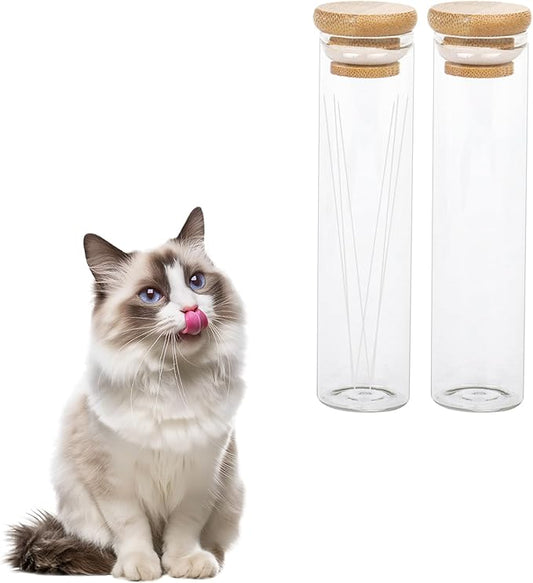 Klmnop 2 Pack Cat Whisker Jar, Transparent Glass Cat Whisker Vase with Sealed Bamboo Lid, Cat Whisker Collector Cat Whisker Holder Loss of Cat Sympathy Gift(Clear)