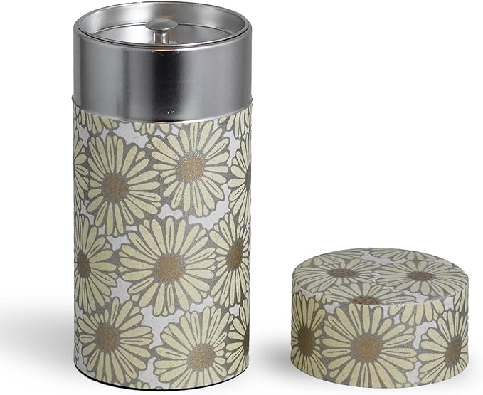 Kyoto Floral Tin Tea Canister - 7 oz Traditional Japanese Yuzen Paper Design, Airtight Storage for Fresh Tea Leaves, Ideal for Tea Ceremony Accessories Collection (Beige)