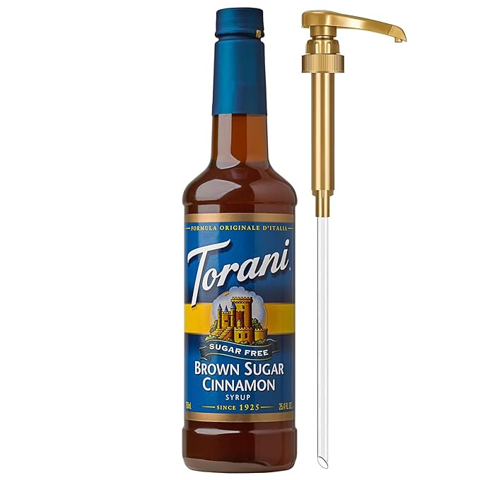 Torani Sugar Free Coffee Syrup, Brown Sugar Cinnamon Flavored Syrup for Drinks, Zero Calorie, Pump Included, 25.4 Fl Oz