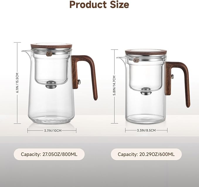 Enchanti Tea Pot, Magic Glass Teapot with Strainer,Magnetic Water Separation with Infuser -800ML/27.01oz