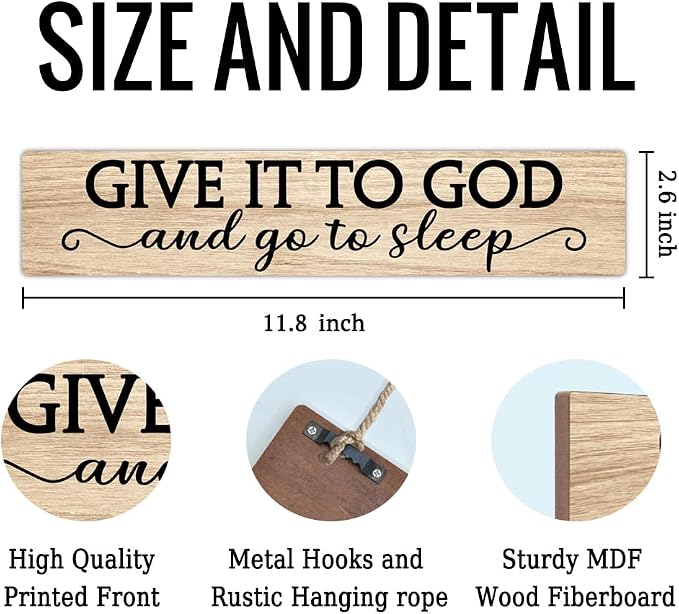 AGMDESIGN Give It To God And Go To Sleep Wood Sign, Above Bed Wall Decor for Home Bedroom Guest Room Master Bedroom, Christian Hanging Wooden Plaque, Ideal Gifts for Christians Struggling with Sleep - Image 2
