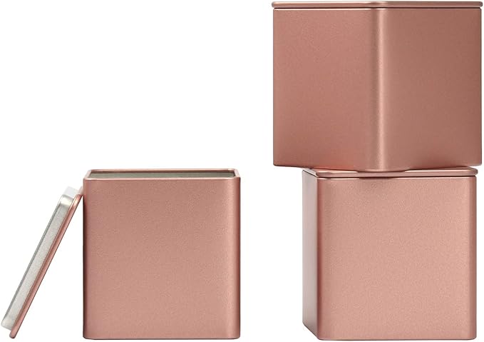 Square Tin Can Empty Cube Steel Box Storage Container kit 65mm Series for Treats, Gifts, Favors, Loose Tea, Coffee and Crafts, Rose Gold, 3S