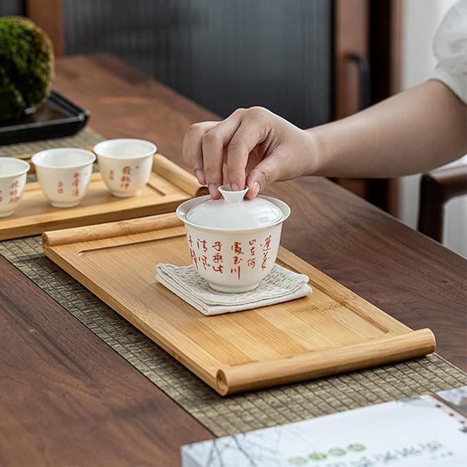 Bamboo Serving Tea Tray Book Scroll Japanese-Style Kung Fu Tea Table Rectangular Tea Accessories (L)