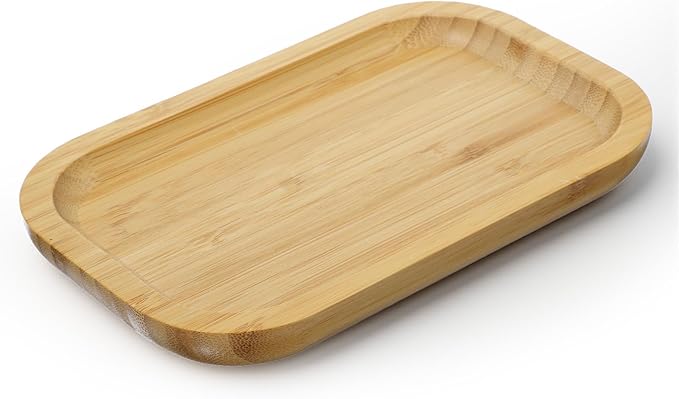 Bamboo Bathroom Tray, 7.9 x 5.1 x 0.8 Inch Wooden Vanity Tray Bathroom Counter Tray for Home Toilet Tank Perfume Cotton Swabs Cosmetic Lotion Organizing