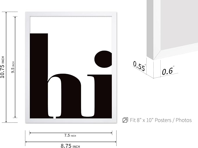 Poster Master Vintage Minimalist Poster - Retro Typography Print - Hi, Greeting, Plain, Modern, Simple - Gift for Artist, Friend - Wall Decor for Living Room, Office, Dorm, 8x10 White Framed