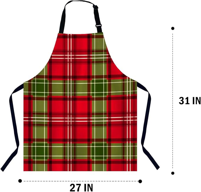 Christmas Green Red Plaid Checkered Lattice Chefs Apron, Cooking and Baking Apron for Men and Women, Kitchen Apron, Butchers Apron, BBQ & Catering Bibs - Image 2