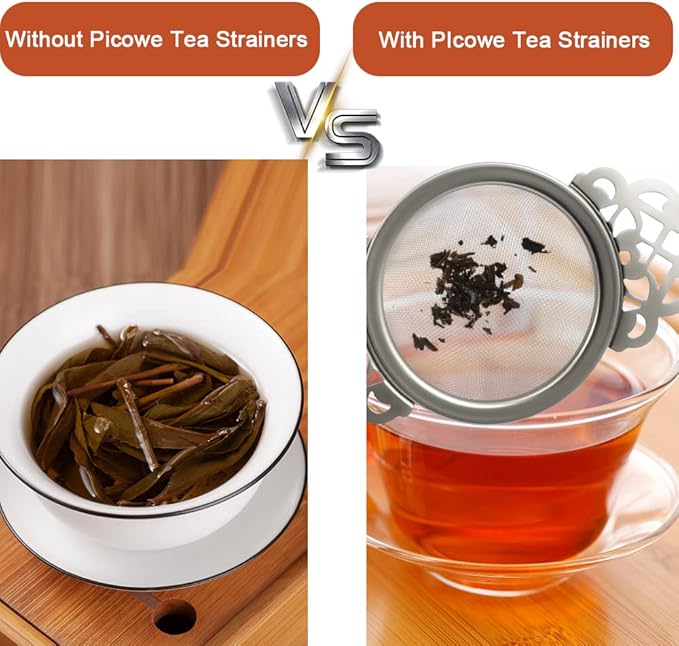 Picowe 2 Pack Tea Strainer Bowl, Stainless Steel Sliver Tea Strainers for Loose Tea Fine Mesh for 2.5-4 Inch Cup Mouth