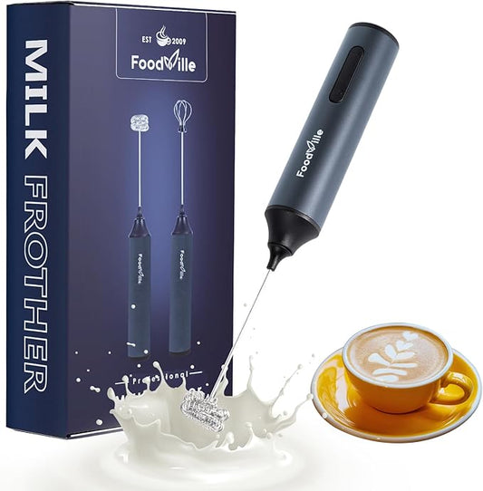 MF05 Rechargeable Milk Frother USB Charging Handheld Foam Maker with Stainless Balloon Whisk for Cappuccino, Latte, Bulletproof Coffee, Keto (Grey without Stand)