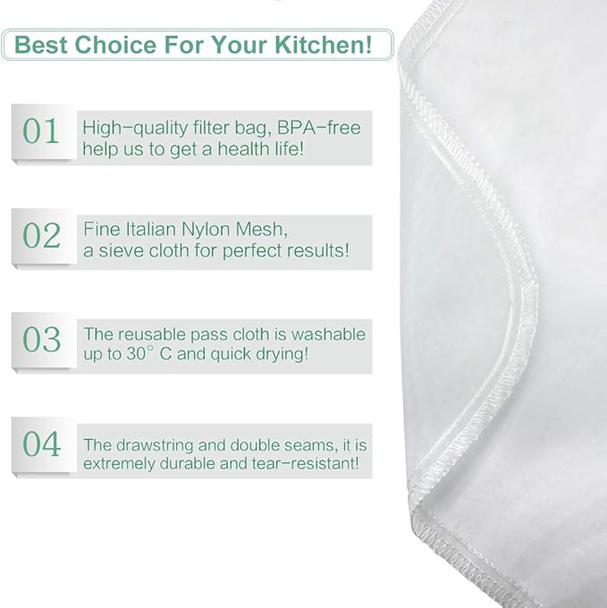 Nut Milk Bag Reusable 3 Pack Food Strainer Nut Bags For Almond/Soy Milk Greek Yogurt Professional for Cold Brew Coffee Tea Beer Juice Fine Italian Nylon Mesh (2 pack-8"x10")