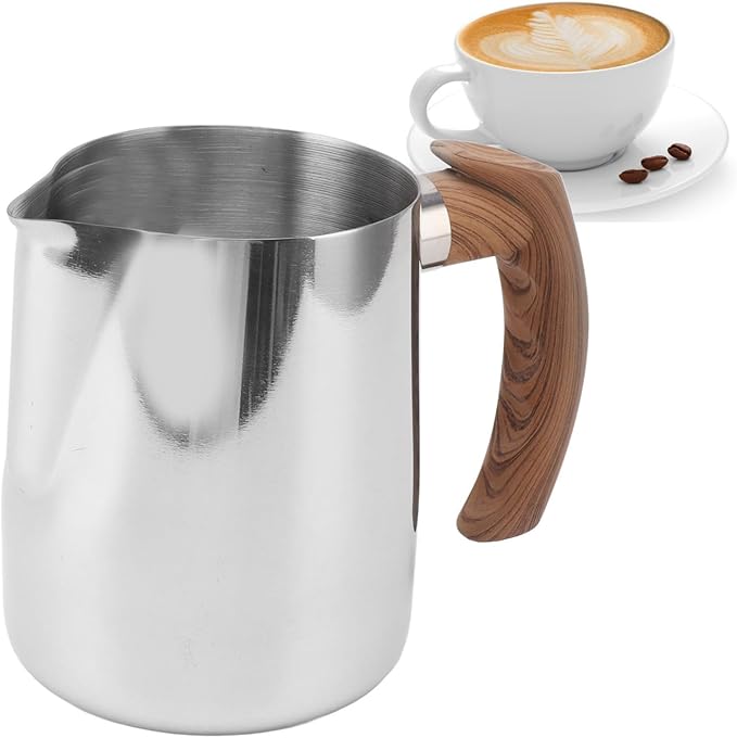 Milk Frothing Pitcher 20oz, Stainless Steel Coffee Steaming Pitcher with Measurement Scale, Pointed Spout, Ergonomic Handle for Latte Art, Cappuccino, Home, Cafe, Espresso Machine Accessories(Silver)