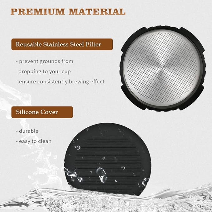 Metal Coffee Filter with Plunger Cover Lid Compatible with Aeropress XL Coffee Maker Reusable Accessories Parts Stainless Steel Filters and Silicone Travel Cap