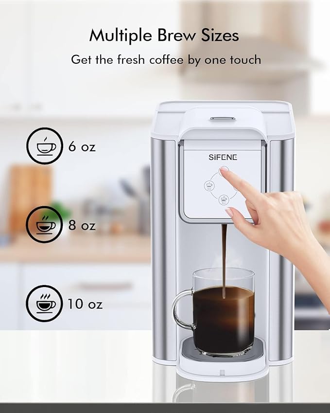 Single Serve Coffee Maker, 3-in-1 Pod, Ground Coffee & Loose Leaf Tea Brewer, Fast Brew White Coffee Machine with 1.5L Water Tank, Compact One Cup Coffee Maker for Home Office Travel