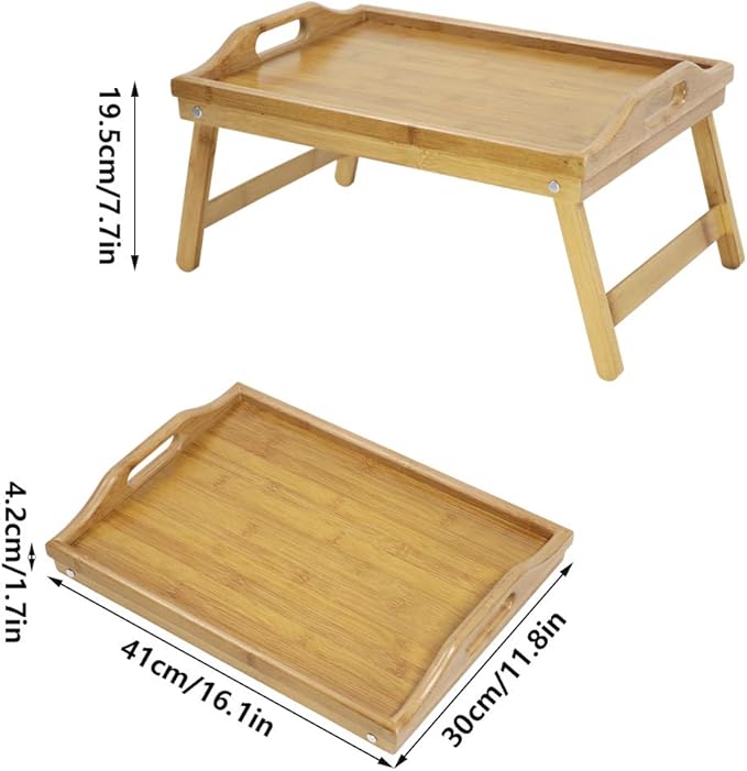 KKTONER Bamboo Bed Table Tray Breakfast Tray with Folding Legs Bed Tray for Eating and Laptop Serving Trays for Bedroom Snack Tray Bed Table Drawing Table (40)