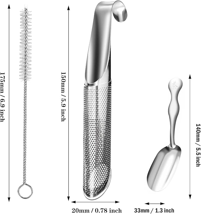 2 Pcs Stainless Steel Tea Infusers with Tea Scoop and Cleaning Brush, Long Hanging Handle, Silver