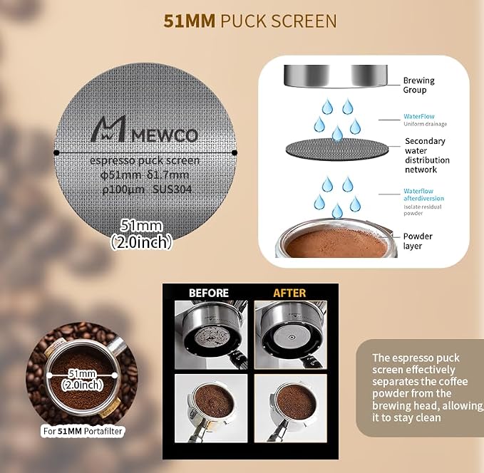 7 Pack Espresso Tamper Station&Coffee Distributor Tamper&Espresso WDT Stirrer&Coffee Tamping&Brush&Coffee Dosing Funnel&Espresso Puck Screen, Multipurpose Tools for Bar Home Office (51 mm) - Image 8