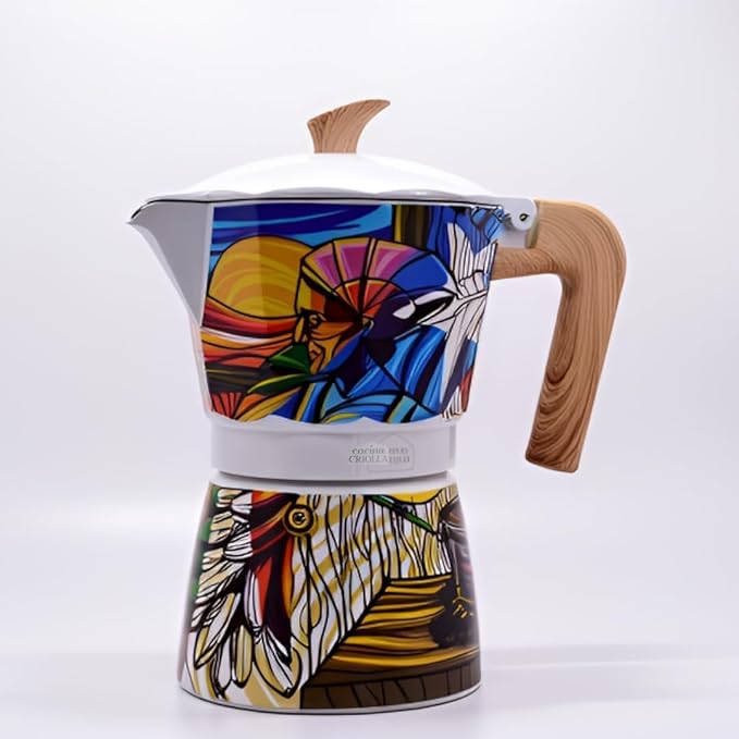 Puerto Rico Greca de Cafe Gift Set | Boricua Art Stovetop Coffee Maker & Moka Pot | with Authentic Cafe El Coqui | Cafetera, 6 Espresso Cups