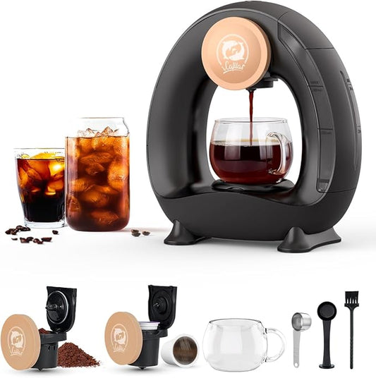 2-in-1 Coffee Maker, Fast Brew in 1.5mins, Single Serve Coffee Machine Compatible with K-Cup Pods & Ground Coffee, 1400W with 20s Preheat, Compact for Home,Small Place,Office & RV, 8oz,Black