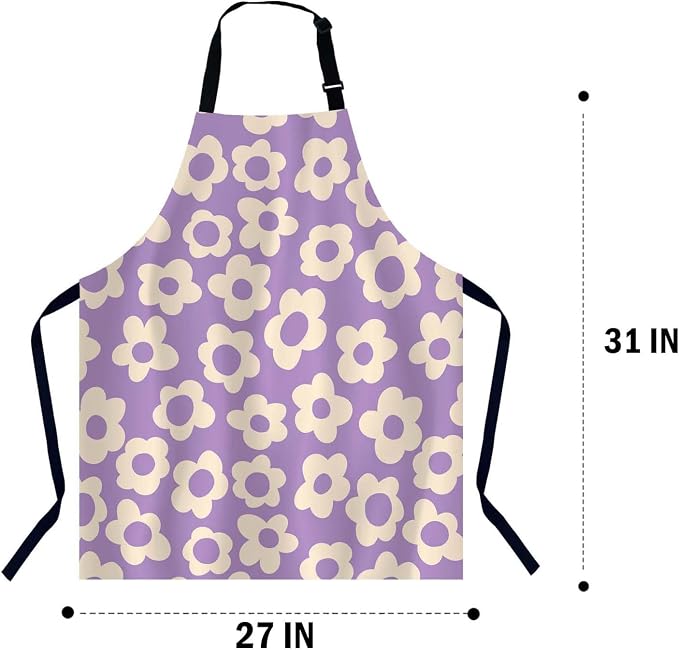 Vintage Groovy Purple Flowers Apron Adjustable Neck Bib Apron for Men Women,Suitable for Kitchen Cooking Waitress Chef Apron - Image 2